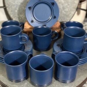 Pfaltzgraff 
Stoneware
Morning Light Blue
8 Coffee Mugs and 8 Saucers